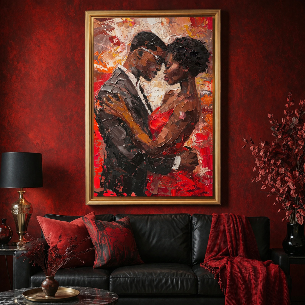 Black Couple Embrace Wall Art