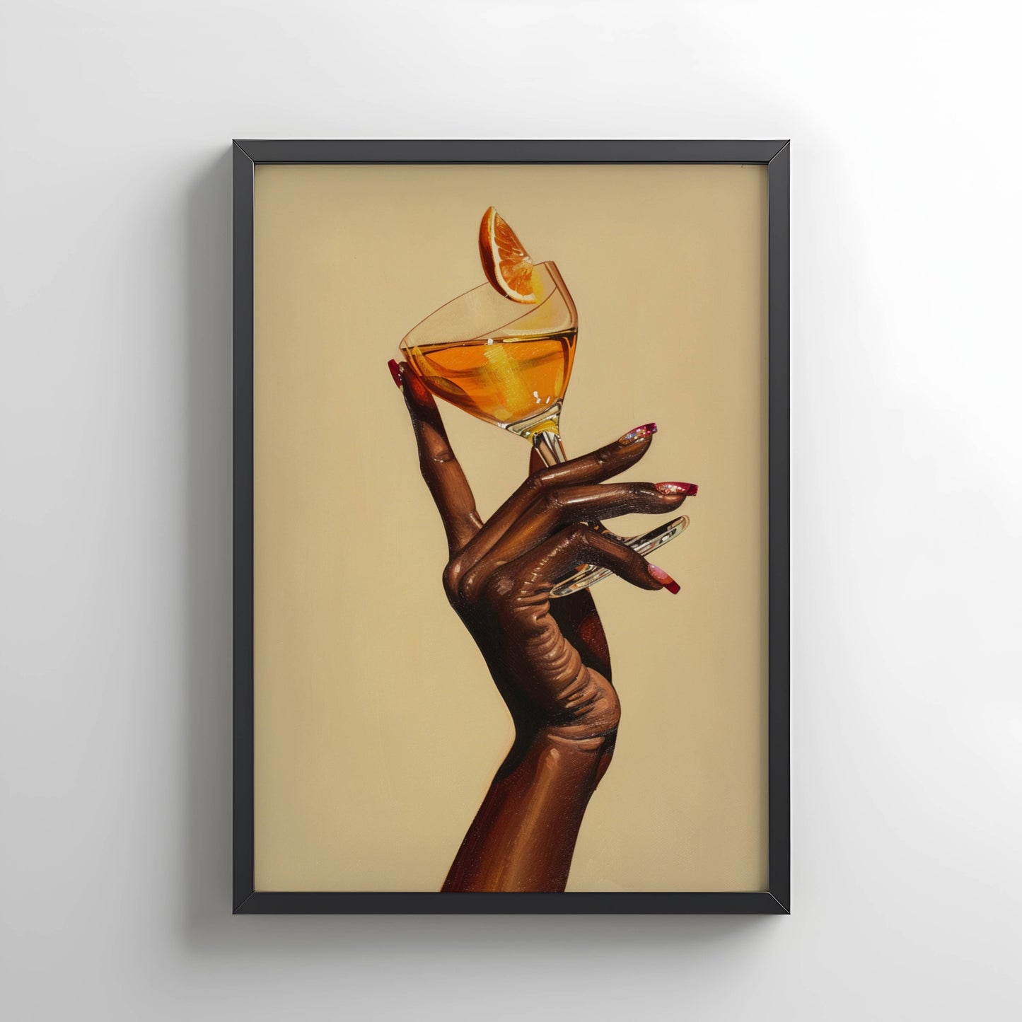 Black Woman Orange Cocktail Wall Art