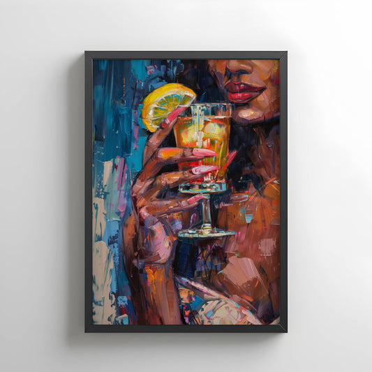 Black Woman Lemon Cocktail Wall Art