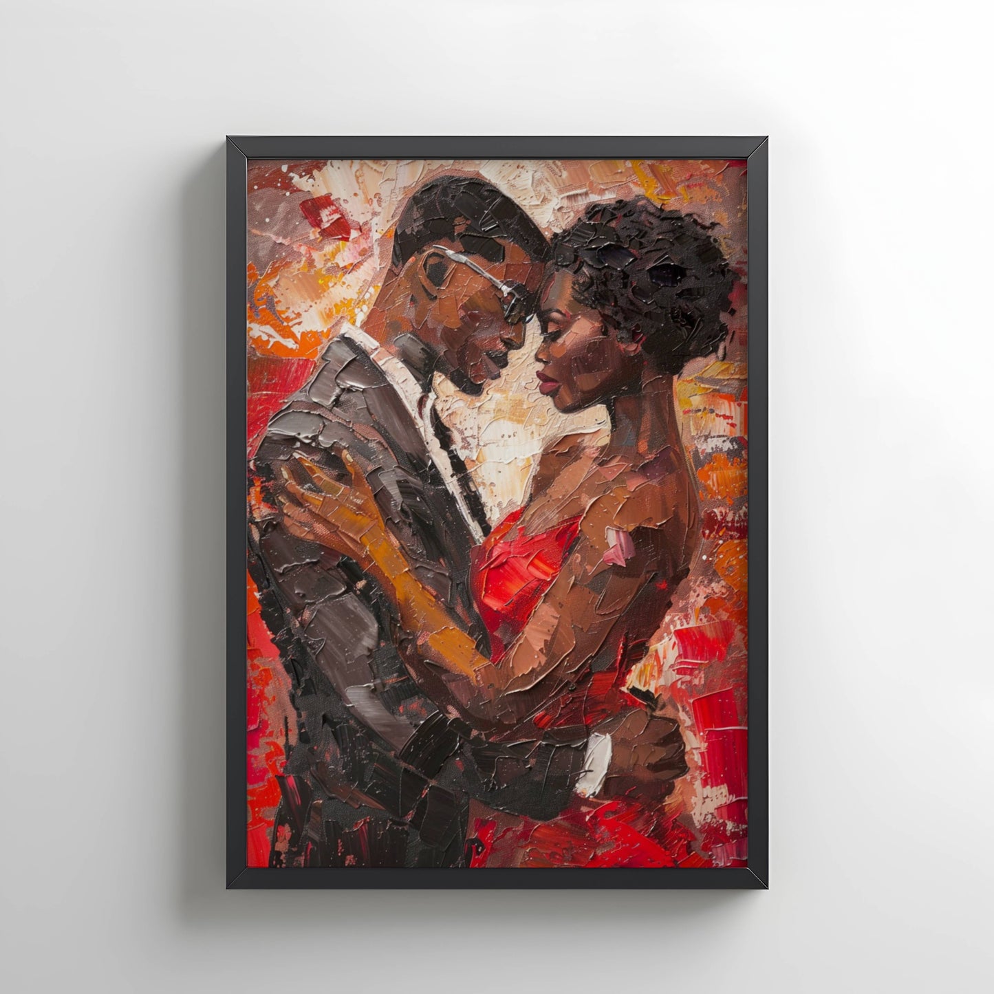 Black Couple Embrace Wall Art
