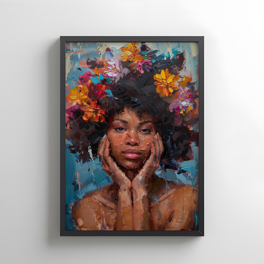 Black Woman Wildflower Portrait Wall Art