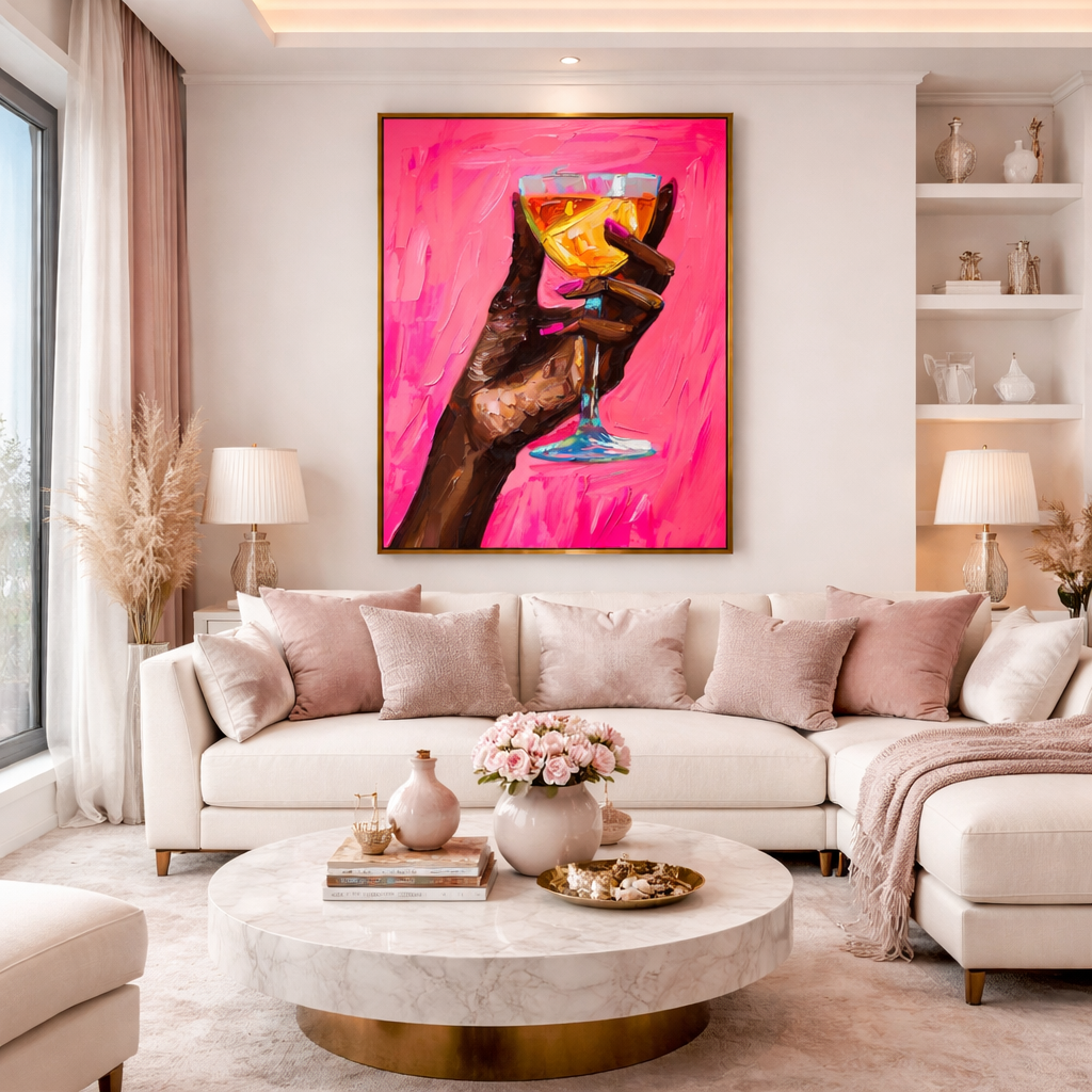 Black Woman Pink Cocktail Wall Art