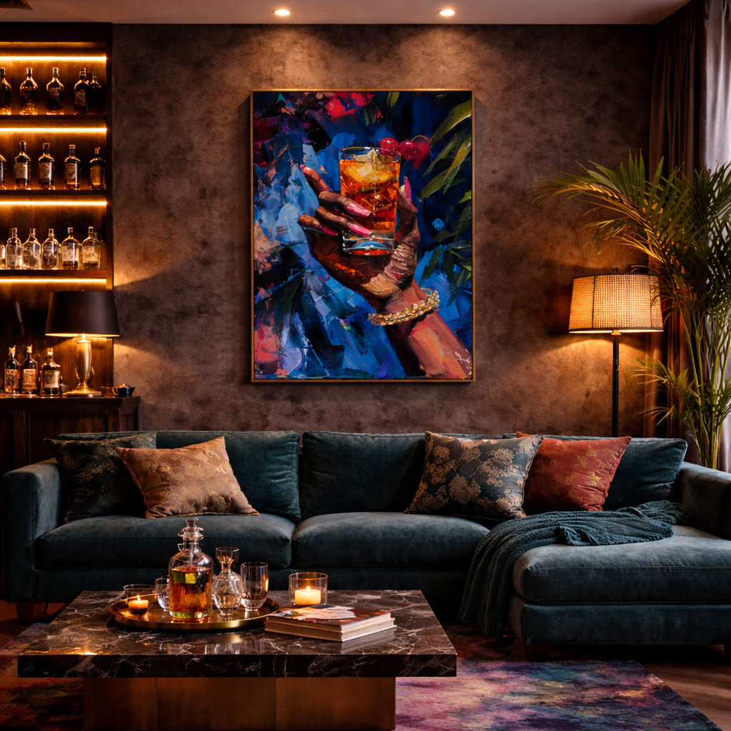 Black Woman Cherry Cocktail Wall Art