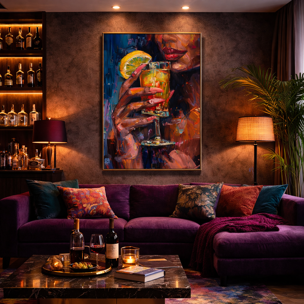 Black Woman Lemon Cocktail Wall Art