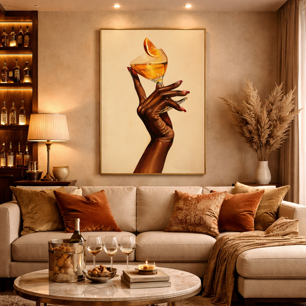 Black Woman Orange Cocktail Wall Art