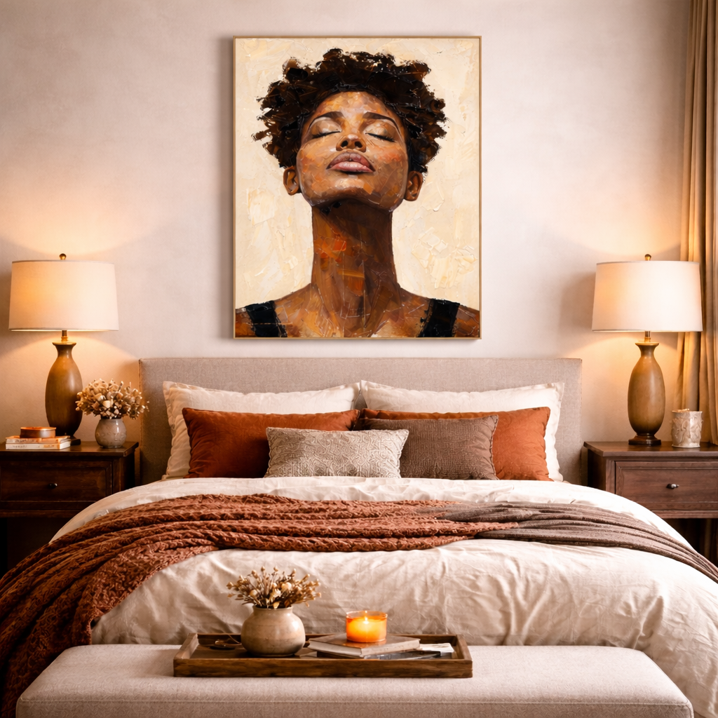 Black Woman Eyes Closed Portrait Wall Art