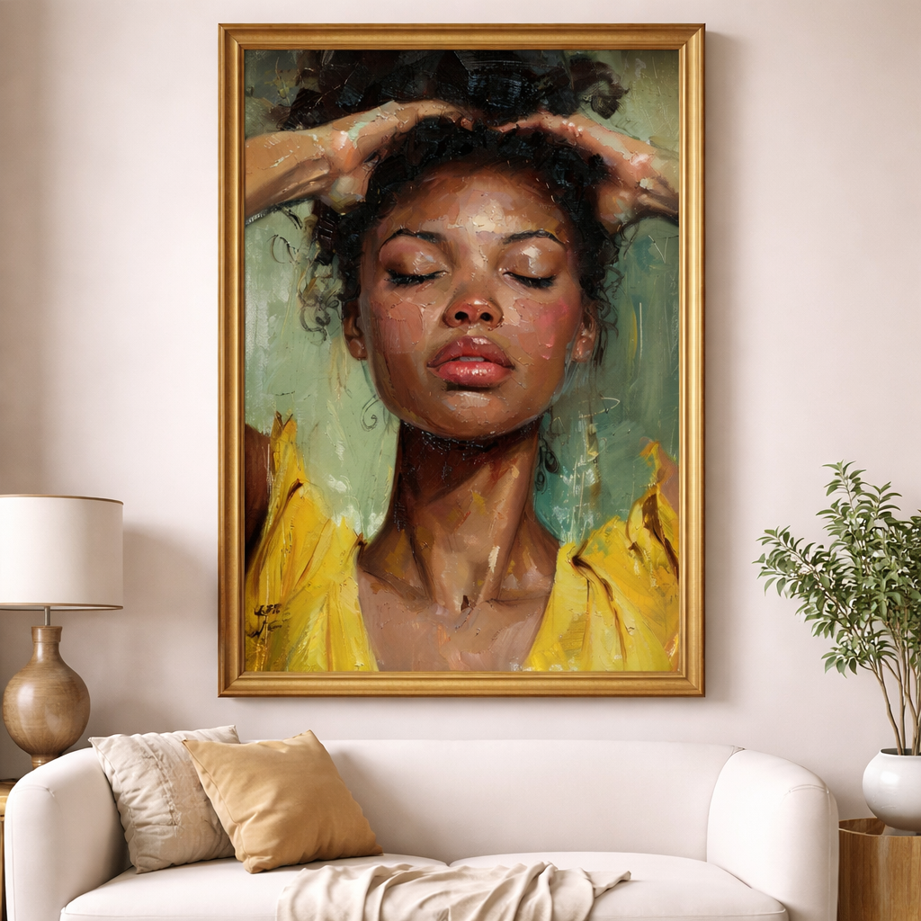 Black Woman Yellow Dress Portrait Wall Art