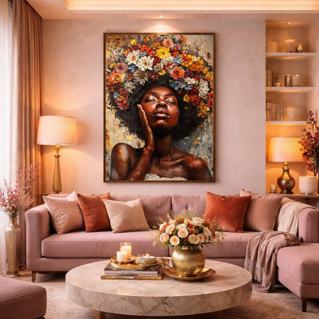 Black Woman Flower Crown Wall Art