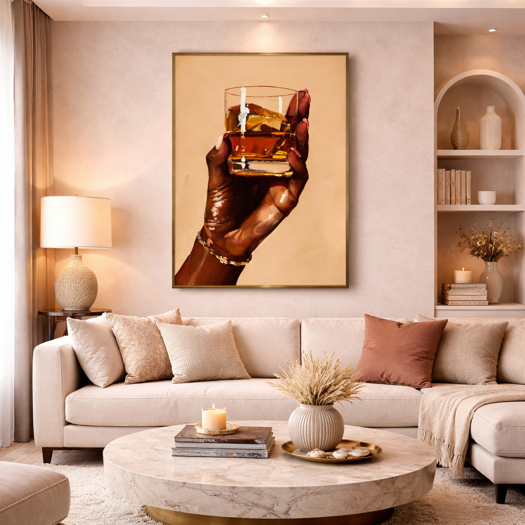 Black Woman Whiskey Glass Wall Art